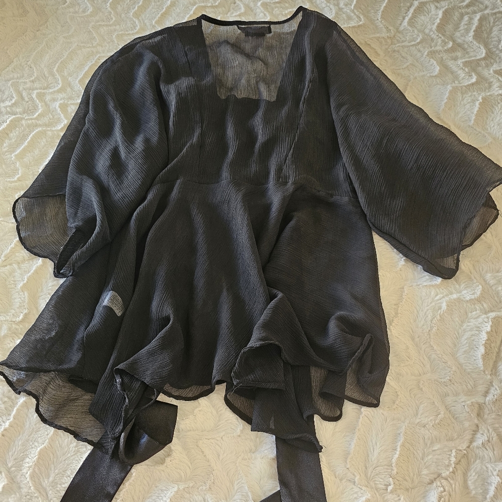 Apostrophe black sheer flowy dolman blouse